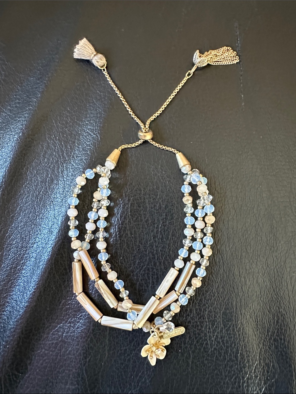 Lonna&Lilly Adjustable Slide Gold and Light Blue Multi-Strand Beaded Bracelet